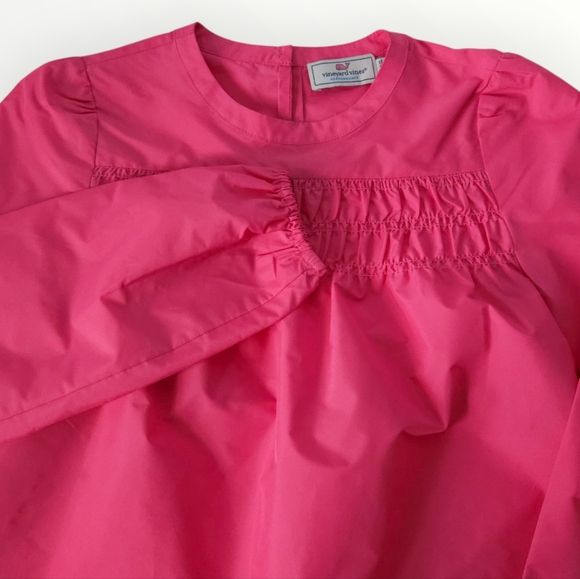 Vineyard Vines Girls M 10/12 Sweet Taffy Pink Smocked Taffeta Long Sleeve Top - Picture 1 of 7
